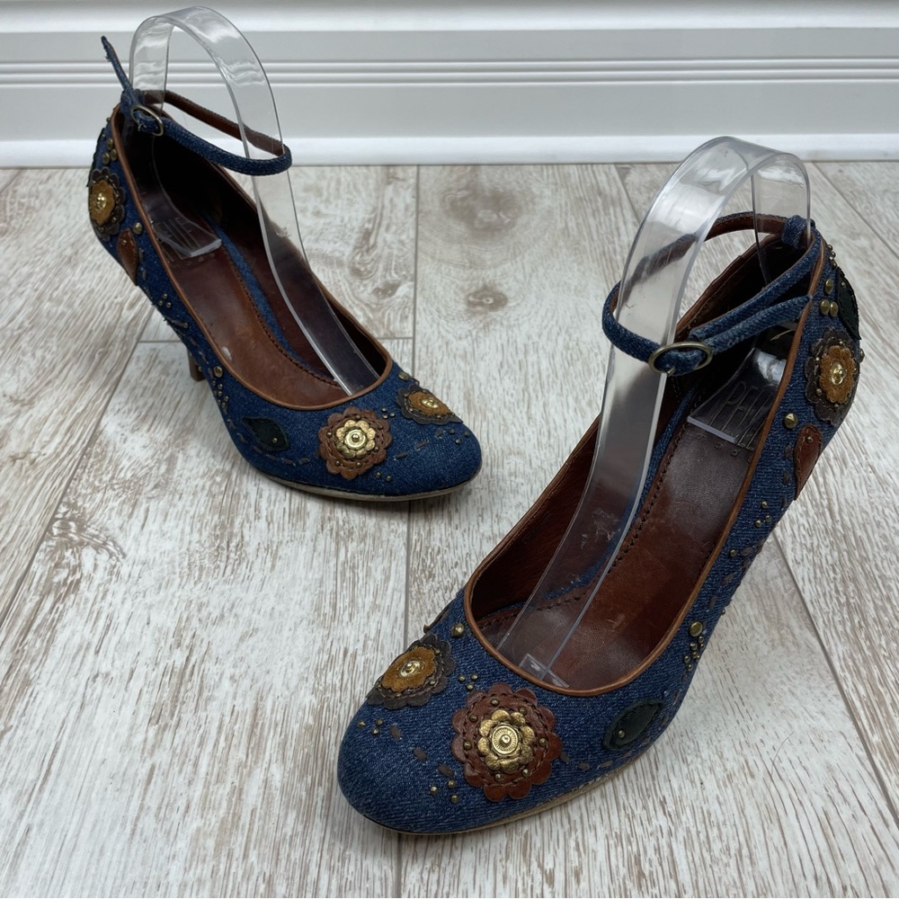 PELLE Moda 7.5 denim jeans leather pumps mart jane